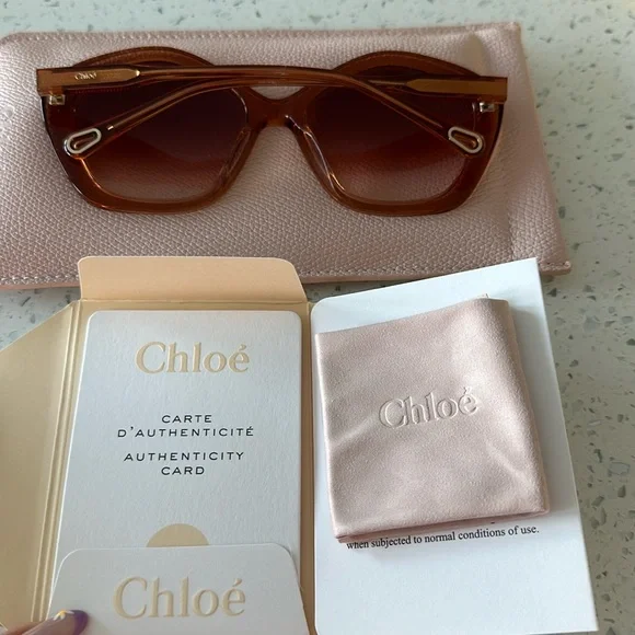 NWT CHLOE OVERSIZED GEOMETRIC SHAPE SUNGLASSES MADE IN ITALY 57-19-140 ORANGE - Picture 10 of 16